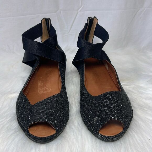 Gentle Souls Lisa Black Sparkly Elastic Ankle Strap Wedge Shoes Sz 10 - Picture 6 of 6